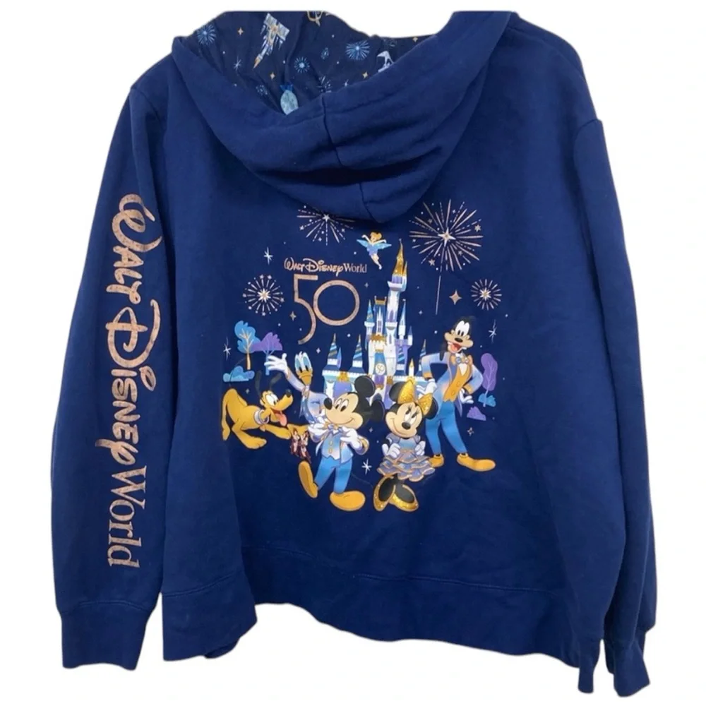 Disney World Blue Hoodie 50th Anniversary Sweatshirt Hoodie Zipper 3X Un… - Picture 1 of 14